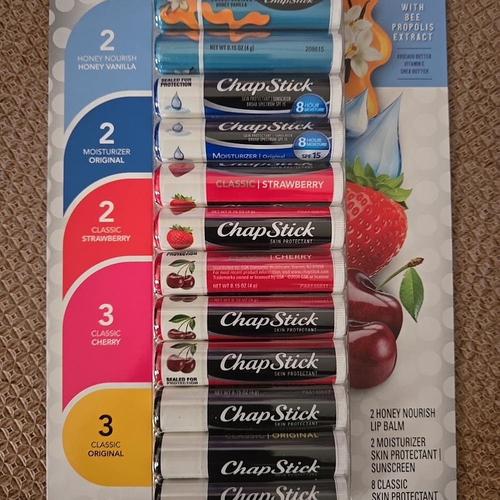 ChapStick Variety Pack Lip Balm - Strawberry, Cherry, Vanilla & Original